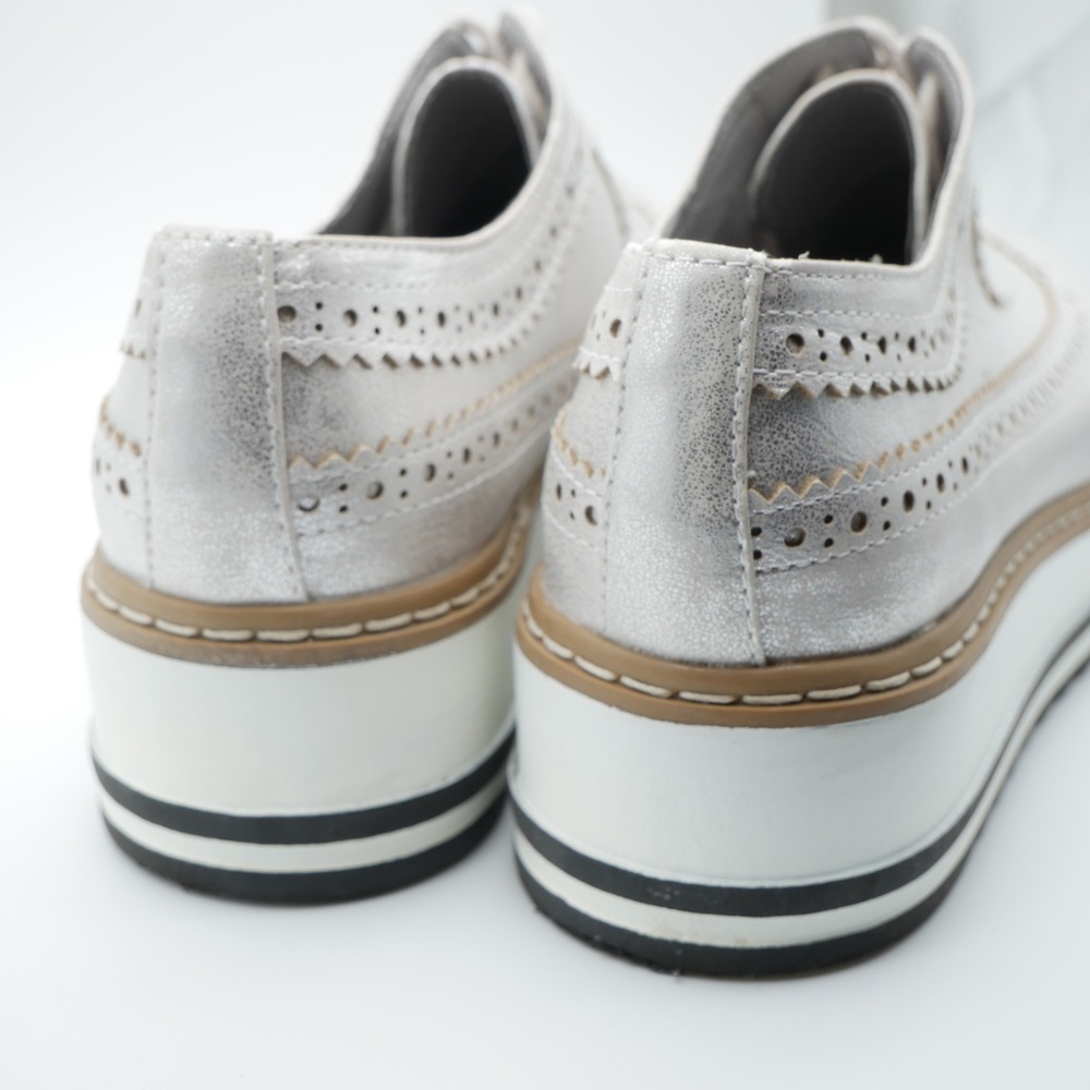 Seven Dials Bennett Silver Metallic Platform Wingtip Brogue Oxford Shoes 7.5M - Picture 6 of 12